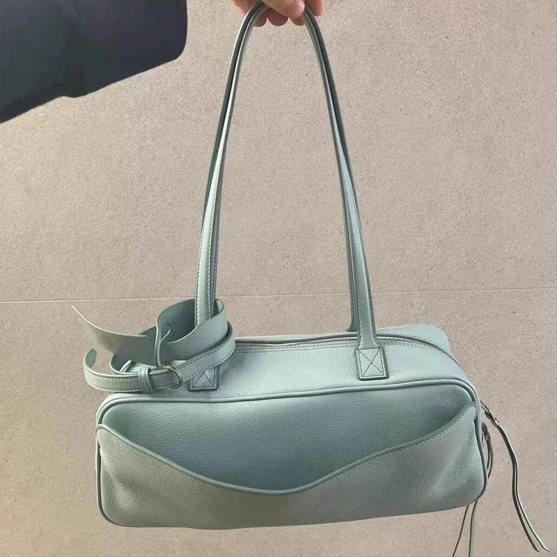 

Сумки для боулинга из натуральной кожи для женщин, роскошная дизайнерская сумка-кошелек, новинка 2025, модная большая вместительная воловья кожа, подмышки на плечо