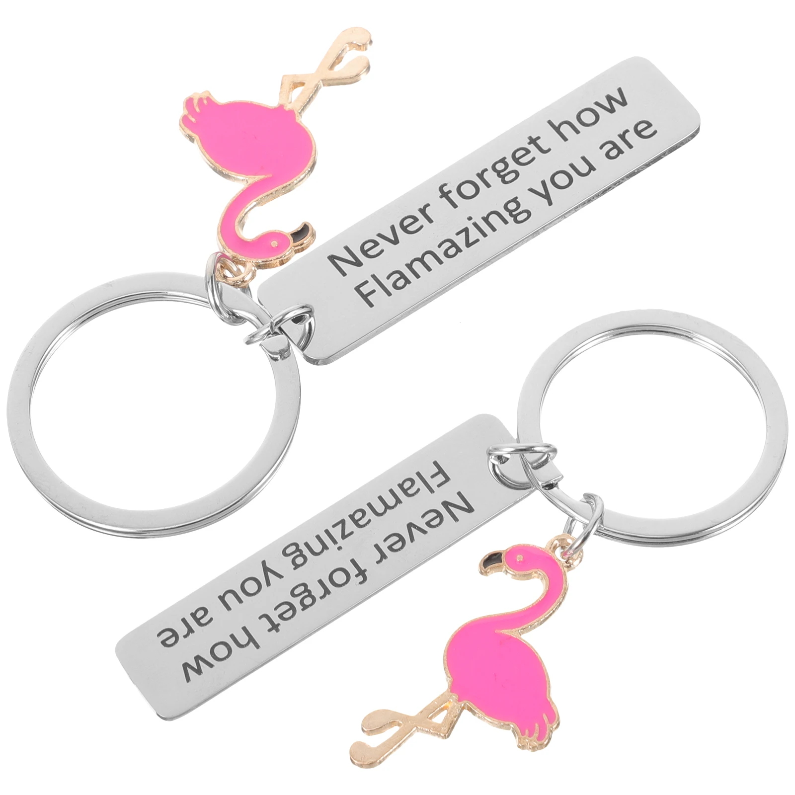 

2pcs Flamingo Pink Stainless Steel Key Ring Pendants Women Bag Ornaments Key Ring Hanging Pendants Gifts Lovers Accessories