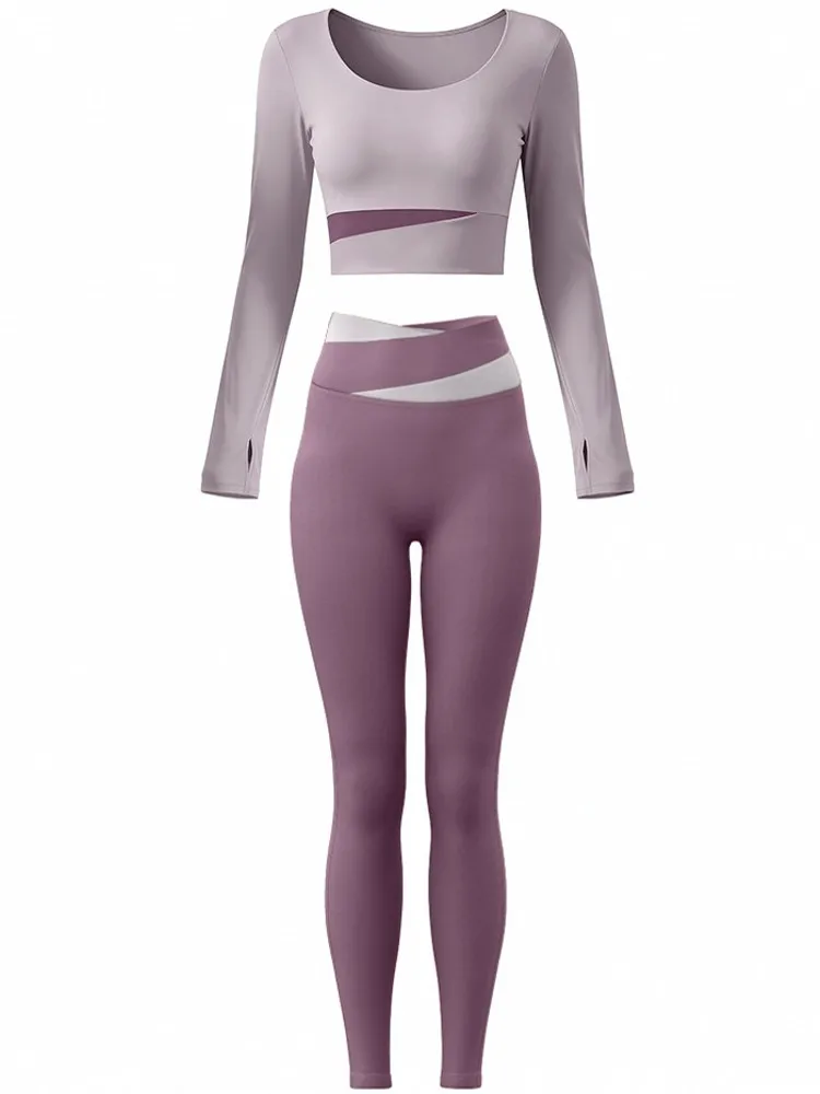 Ensembles 2 pièces pour femmes, ensemble de sport à séchage rapide, haut à manches longues et col rond, pantalon, tenue de course, fitness, entraînement, vêtements de sport, survêtement