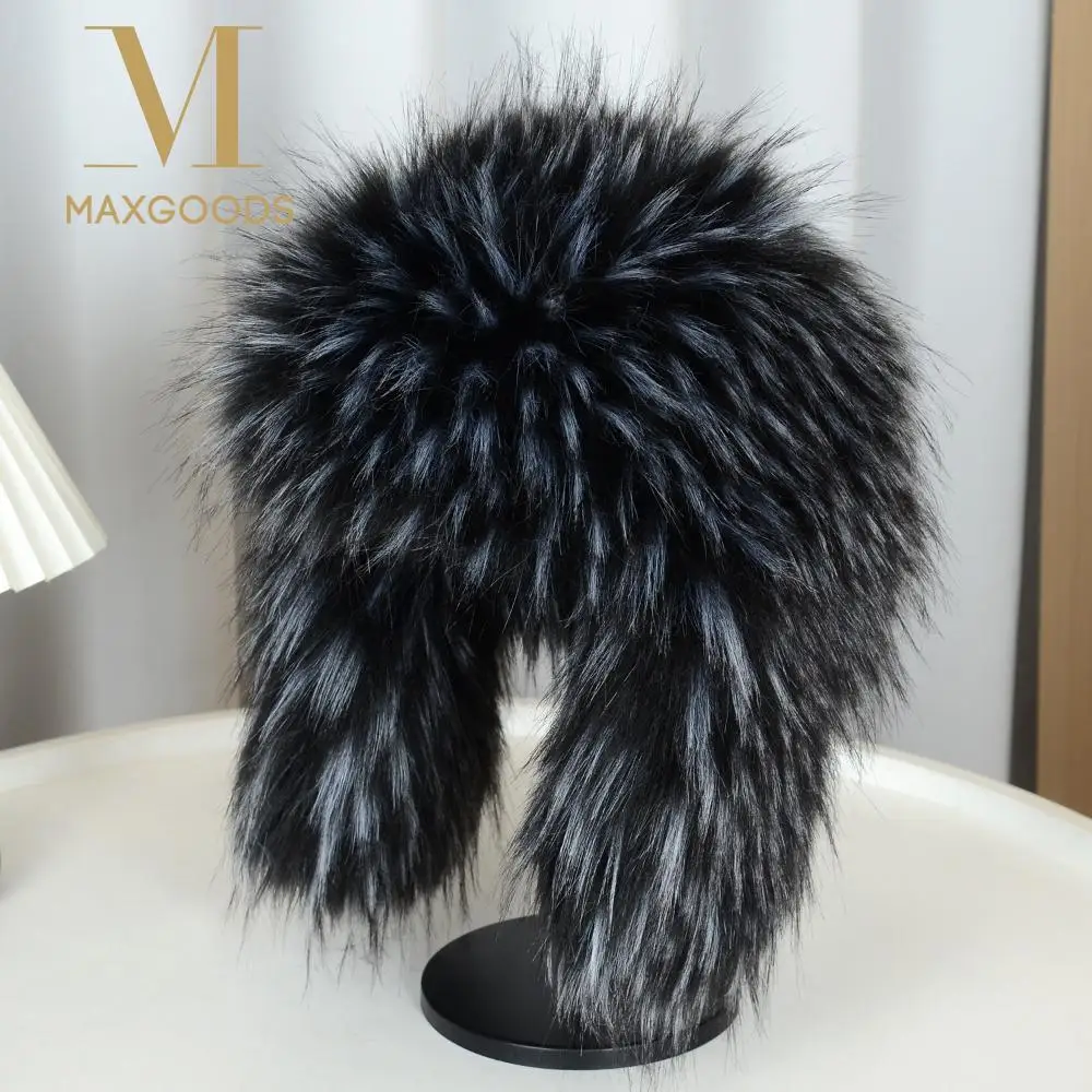 

Fluffy Bomber Hats Faux Fur Russian Style Winter Round Earflap Cap Warm Round Earflap Faux Raccoon Fur Beanies