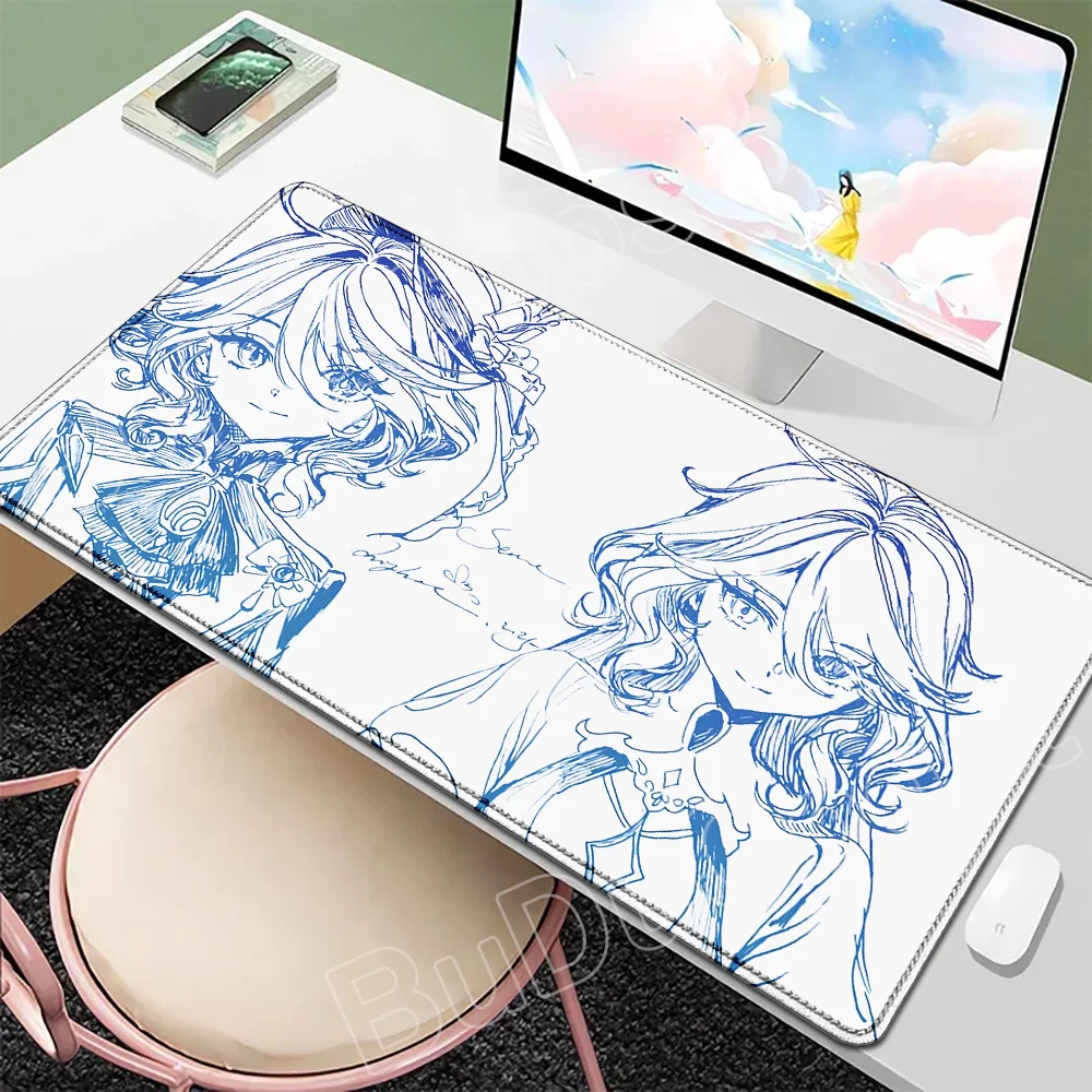 خط الرسم Genshin تأثير Furina Focalors ماوس الفن تصميم الكمبيوتر المحمول ألعاب الفئران حصيرة عدم الانزلاق المطاط ماوس الوسادة XXL حصيرة مكتبية