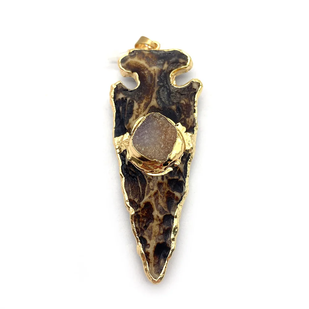 1pc Natural Stone Inlaid Triangular Geometric Resin Color Dyed Single-Hole Electroplated Pendant DIY Necklace Jewelry Accessory