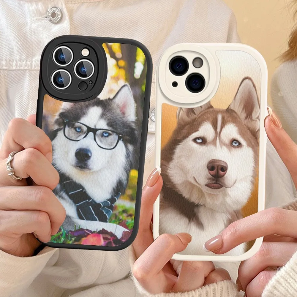 Husky animal Mousepad Hard Leather For iPhone 14 13 12 Mini 11 14 Pro Max Xs X Xr 7 8 Plus Fundas