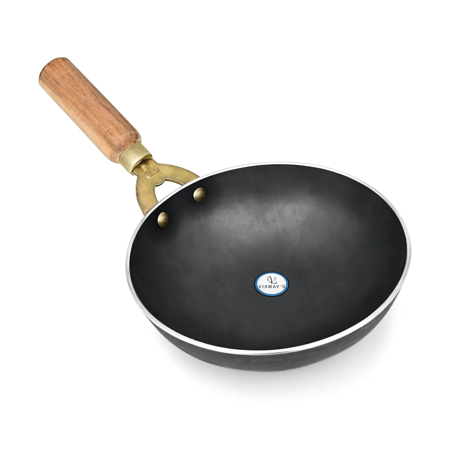 Pure Food Grade Iron Frying Pan with Smooth Edge Technology and Wood Handle for Healthy Non Stick Alternative Cooking