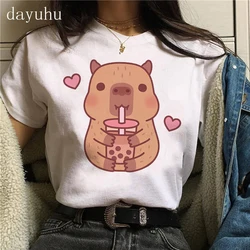 Funny 90s Capybara Tshirt Women T-Shirt Capibara Cartoons Clothes Girl Capybaras T Shirt Female Casual Top Clothes