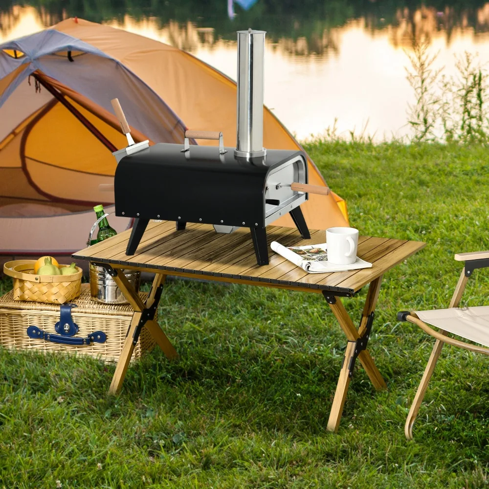 

Outdoor Pizza Oven Rotating Stone Portable Pellet Wood Fired Foldable Legs Stainless Steel Peel Cover Backyard Outdoor Kitchen