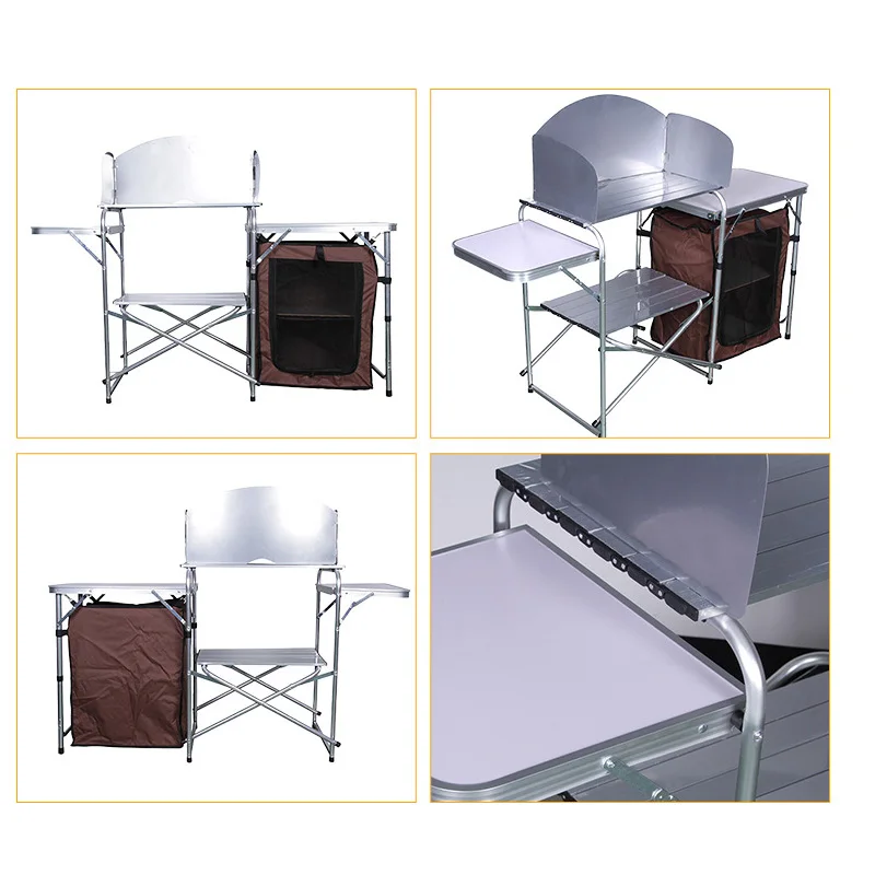 Aluminum Folding Table Mobile Kitchen Outdoor Camping Double Layers Storage Rack Tourist Trip Self-Drive Equipment Luxury Chair