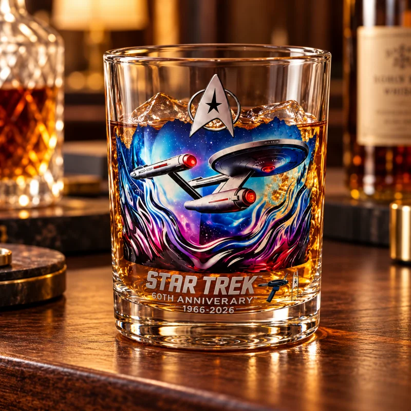 Star Trek 60th Anniversary Whiskey Glass 1966-2026 Starship Enterprise Drinking Cup Sci Fi Collectible Gift