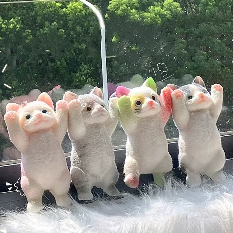 Sticky Taba Squishy Toys Fufusquishy Flocking Cat for Children ,Anti-stress Slow Rising Squishy TPR Squeeze Animal Soft Toys