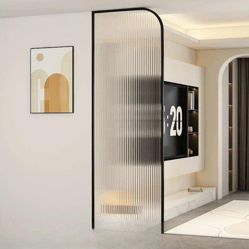 Modern simple living room entrance creamy wind Changhong glass screen, metal sink bathroom blocking wave partition