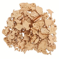 50Pcs Wooden Coutouts,Ocean Sea Animal Wood Slices for Craft,Unpainted Octopus Whale Dolphin Seahorse Ornaments for DIY Project