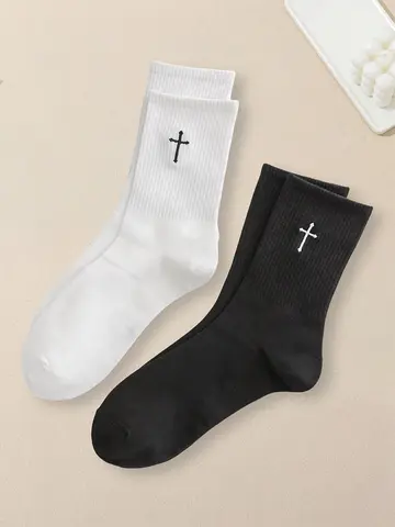 2 Pairs Men Cross Printed Socks Fashionable and Versatile Short Socks Comfortable Soft Lightweight Breathable Casual Socks