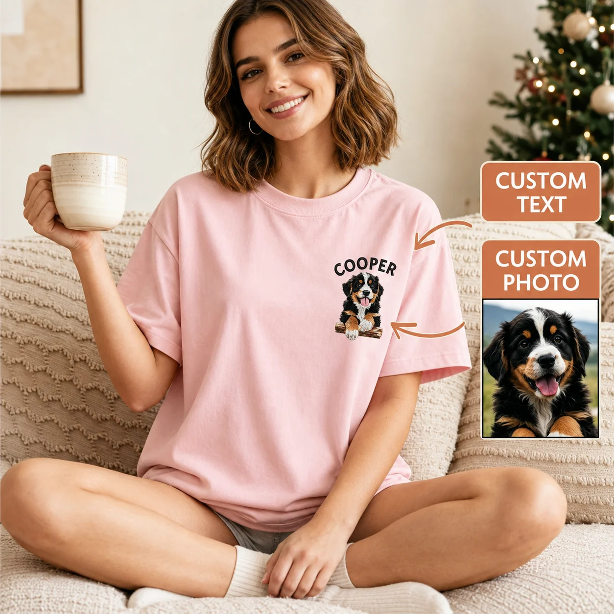 Custom Dog Cat Face T Shirt Personalized Pet Portrait Photo Name Cotton Tee Short Sleeve Unisex Top Pet Owner Birthday Gift Idea