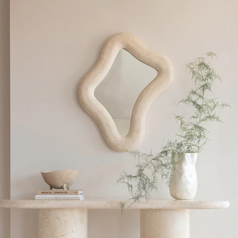 

Irregular Bathroom Wall Mirror Art Irregular Ornaments Wave Flexible Wooden Nordic Mirror Dressing Wandstickers Home Products