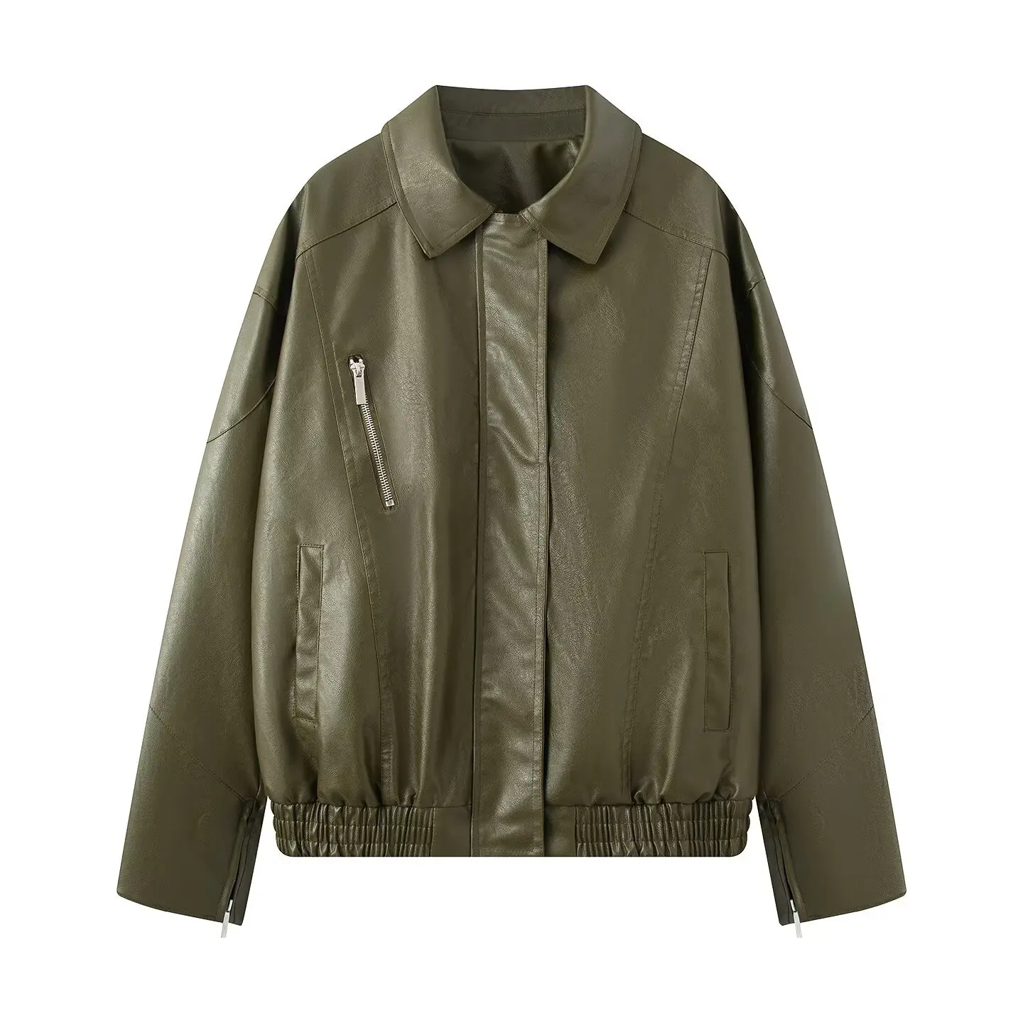 2025 Autumn Winter New Women Short Turn Down Collar PU Leather Jacket Loose Casual Retro Style Multi Color Options