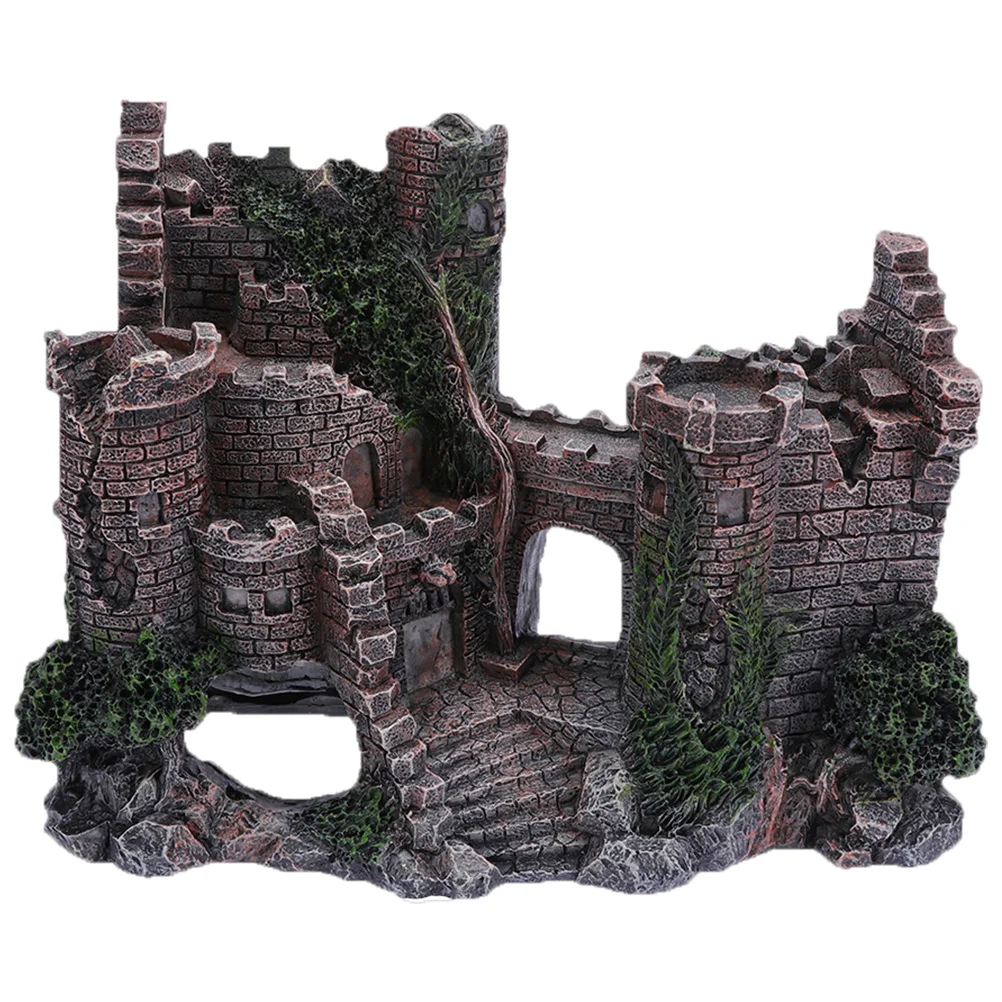 حوض السمك القلعة زخرفة الراتنج ديكور المناظر الطبيعية تحت الماء للأسماك الديكور الإبداعية خزان الأسماك القلعة تحت الماء #6