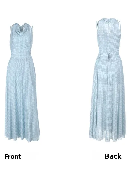 Instunning Blue Striped Ne Hanging Svel Long Dr Women's New Sle Classy Vest Dr French Sle Waist Cinched Sum...