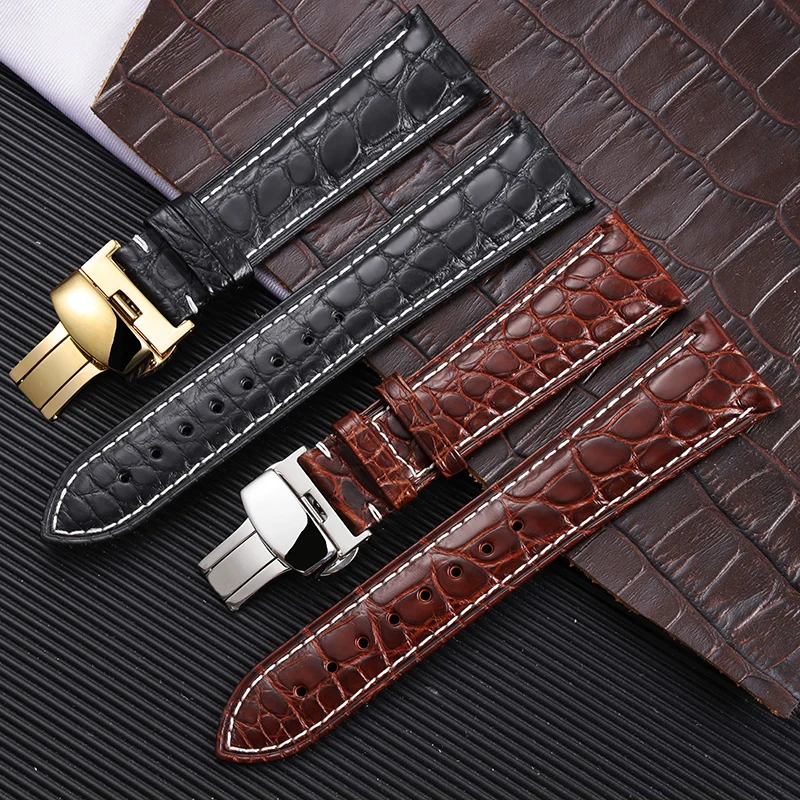 Quality Double-Sided Crocodile Skin Watchband Men's Universal Interface Waterproof Genuine Leather strap16 171819 20 22 mm