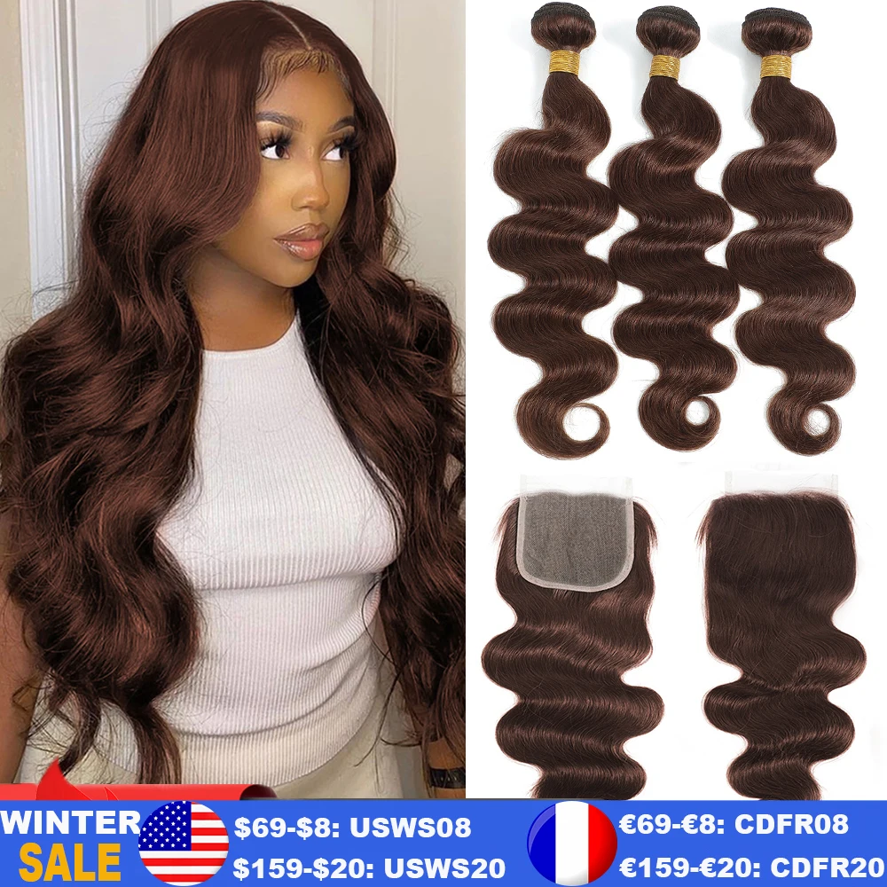 10A Brazilian Bundles with Closure Body Wave Bundles Human Hair With 4x4 Lace Closure Brown Blonde Colored 3/4 Bundles Hair Remy