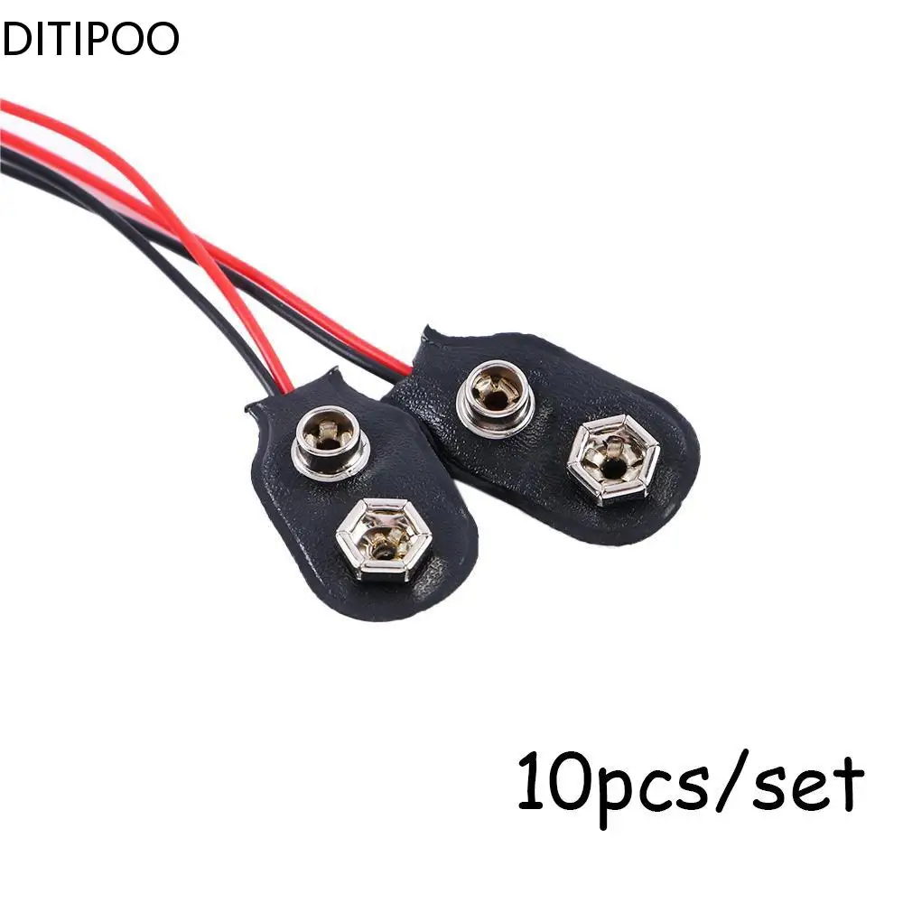 High Quality 10Pcs Save Power Black Snap on 9V Battery Holder Clip Connector Hard Shell 10CM Cable Lead