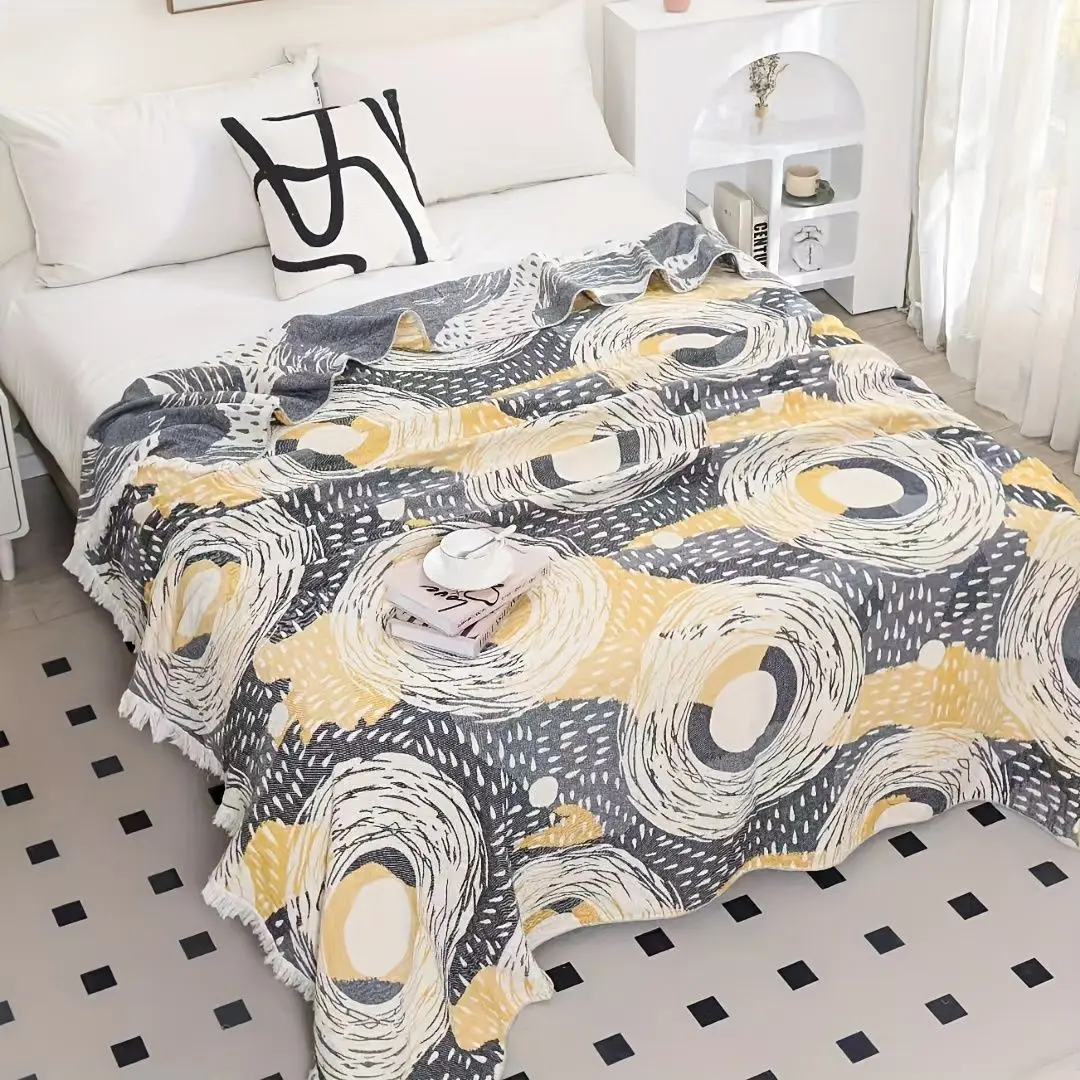 Boho Tassel Cotton Multi-Layer Gauze Blanket Machine Washable Multi-Functional Nap Air Conditioner Quilt Sofa Throw Towel Bedspr