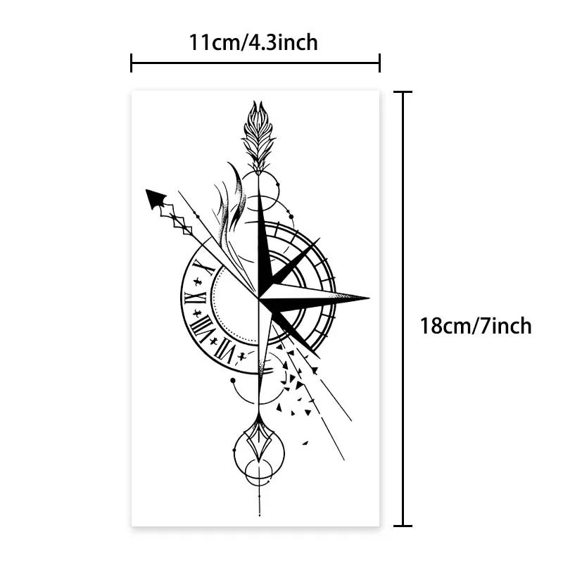 Long-lasting Waterproof Tattoo Stickers Simulated Non-Reflective Temporary Tattoo Compass Pointer Pattern Arm Fake Tattoo