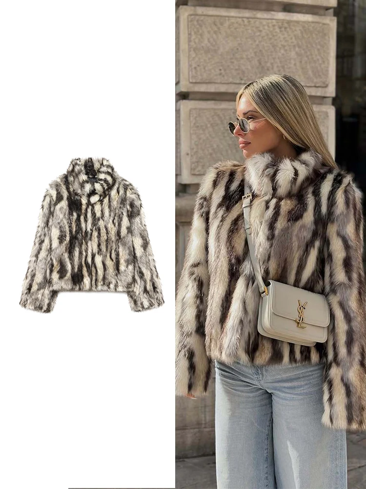 

TFMLN повседневные куртки из искусственного меха для женщин, свободные меховые куртки с длинным рукавом и воротником-стойкой, модная осенне-зимняя плотная теплая уличная одежда