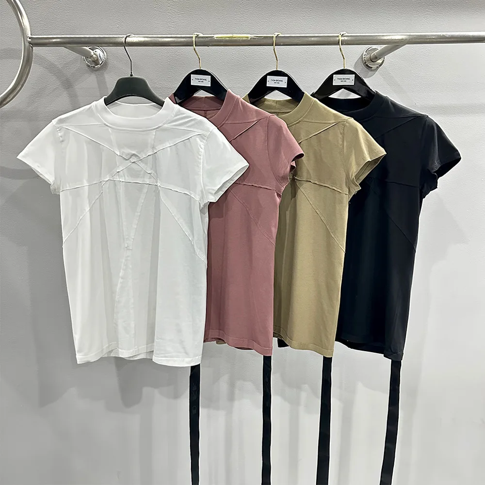 

2025 Women's Spring/Summer Design Multi-Cut Patchwork Craft Dark Fan Knit Short Sleeve