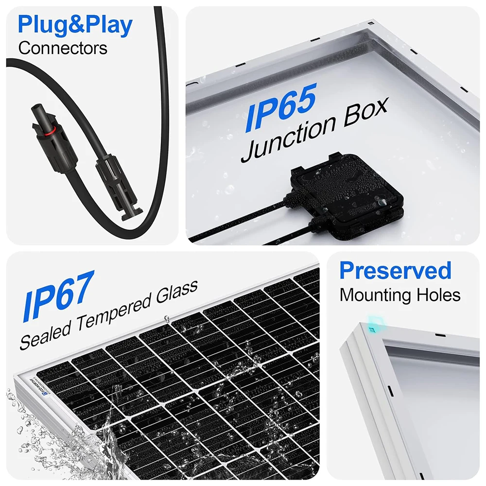 WUZECK 100W Rigid Solar Panel Power 100 Watt 18V Monocrystalline Silicon Cell Waterproof Charging 12V Camping Home Balcony Car