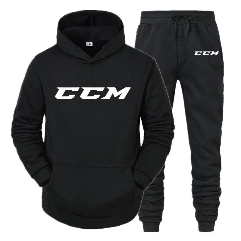 CCM-Conjunto de Sudadera con capucha para hombre, ropa deportiva informal de lana, otoño e invierno, 2 piezas