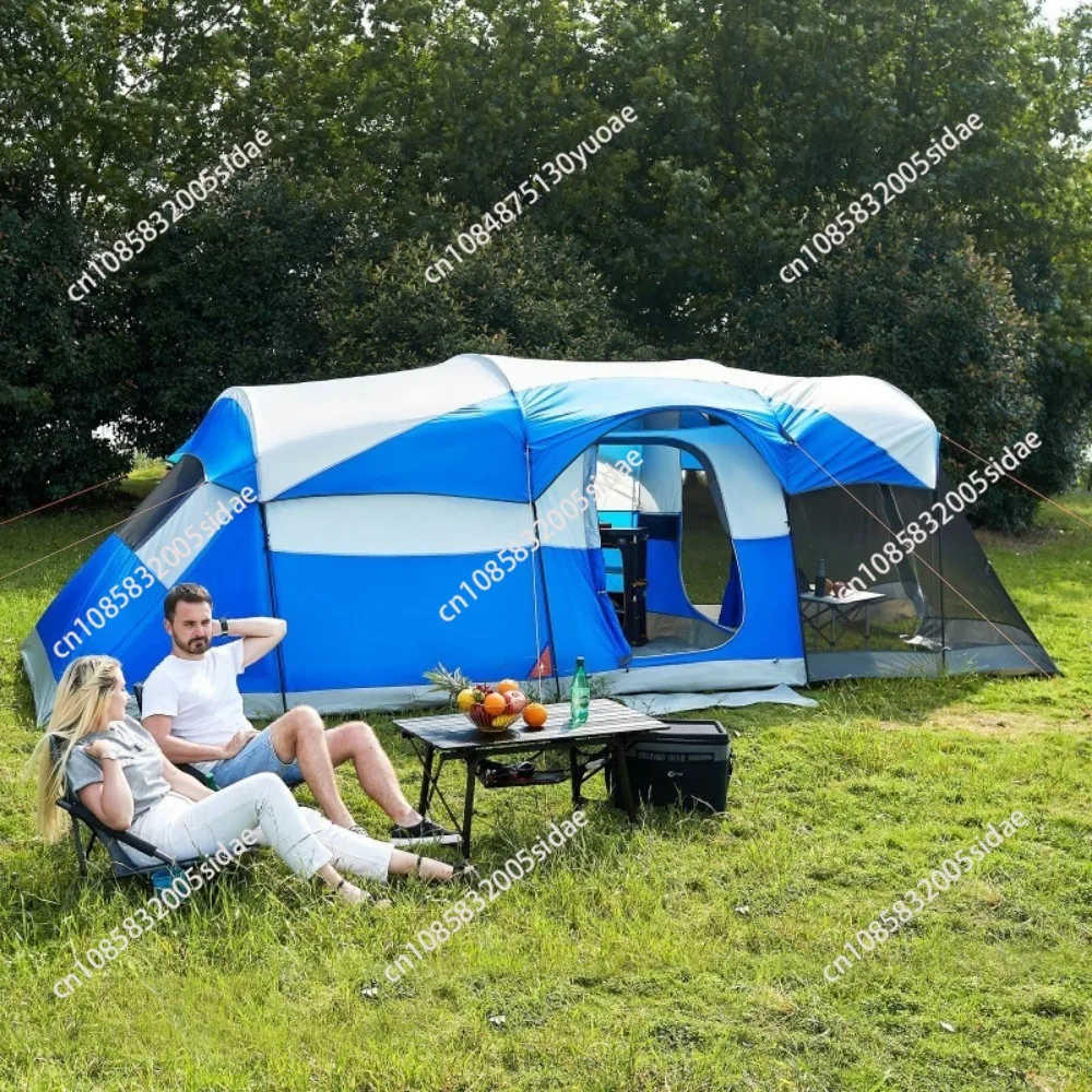 8 Person Camping Tents, Weather Resistant Family Tent, 5 Large Mesh Windows, Double Layer, Divided Curtain for Separated Room