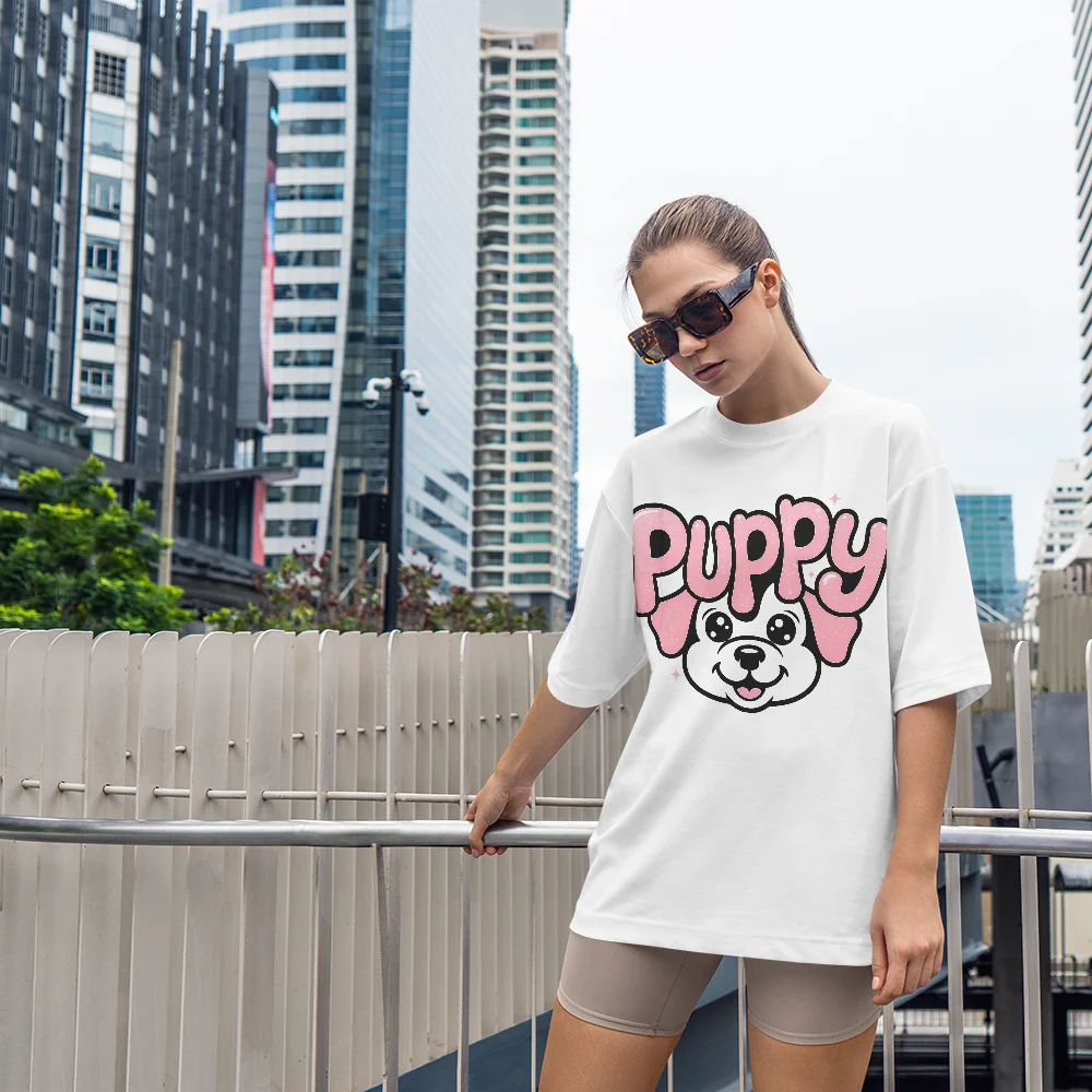 

Dog Print T-shirt for Women, Round Neck Short Sleeved T-shirt, Elastic Half Sleeved Fashionable Printed Women's Top