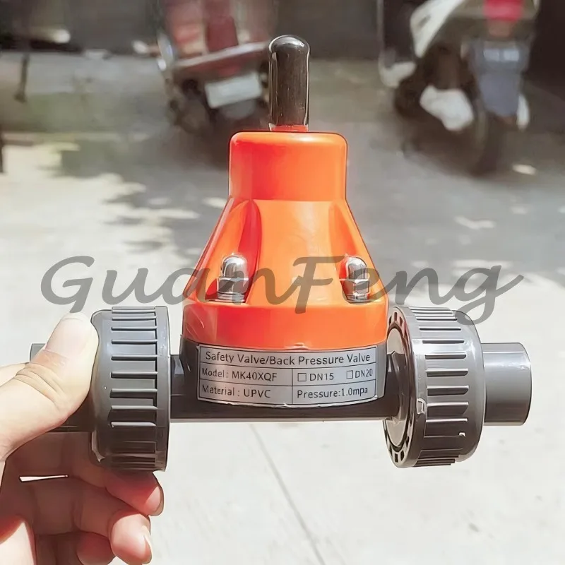 DN15/20/25 UPVC Back Pressure Valve, Plastic Diaphragm Pressure Relief Safety Valve, Corrosion Resistant for Metering Pump