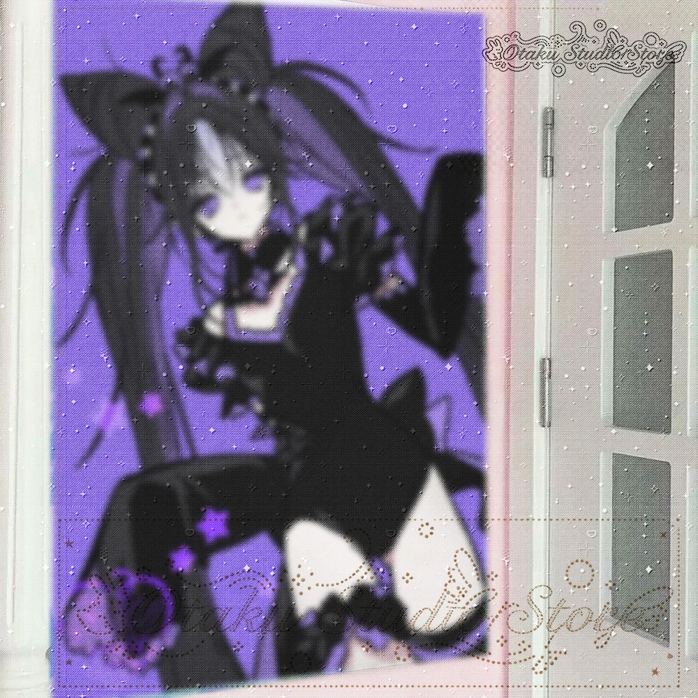 もえもえ Gothic Mine Maiden Tapestry, Twin Long Ponytail Girl In Black Purple Frilled Outfit, Purple Solid Tone Wall Backdrop For Ya