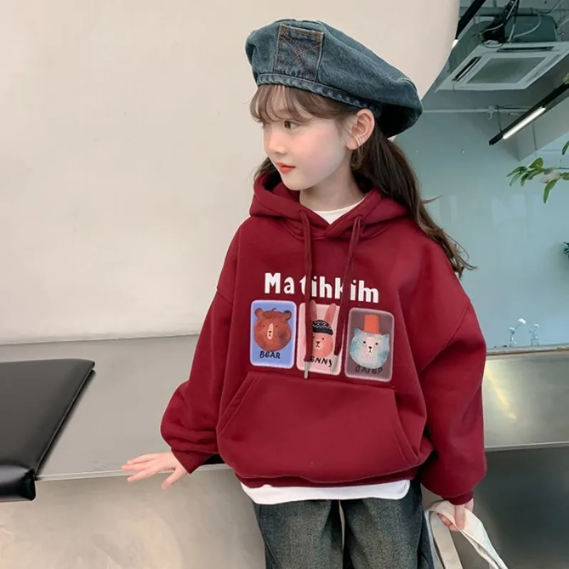 

2025 Autumn/Winter New Arrival Stylish Korean Fleece-Lined Hooded Sweatshirt for Girls Medium-Large