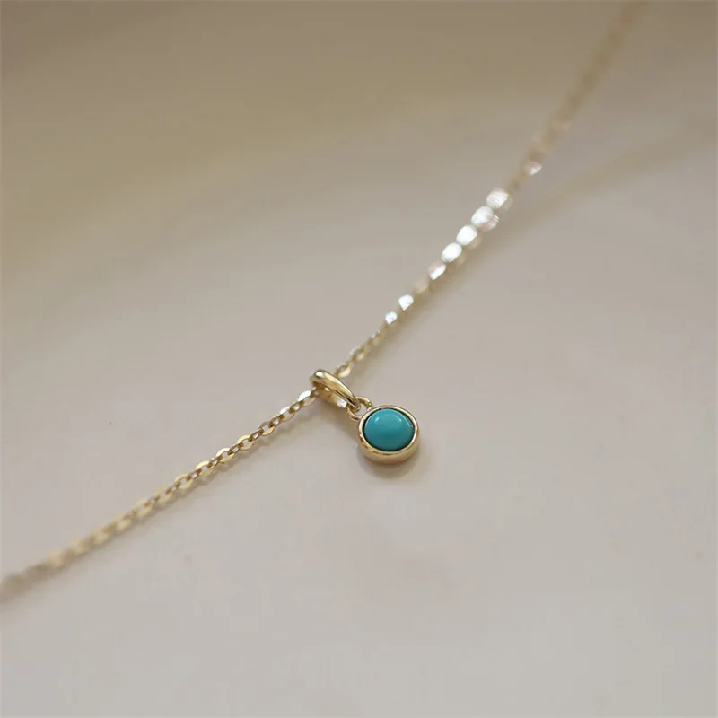 

Natural Turquoise Original Real S925 Sterling Silver Pendants Necklace for Women Girl Simple Elegant Birthday Gift