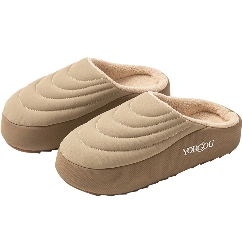

Winter warm cotton slippers men's and women's same style one-pedal wool slippers thick-soled plush home comfort cotton mop