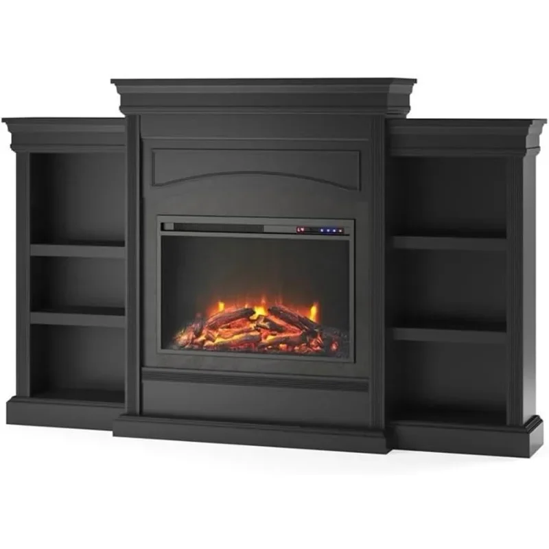 Ameriwood Home Lamont 69 Inch Electric Fireplace with Mantel, Shelves, Replaceable Fireplace Insert Heater, Remote Control