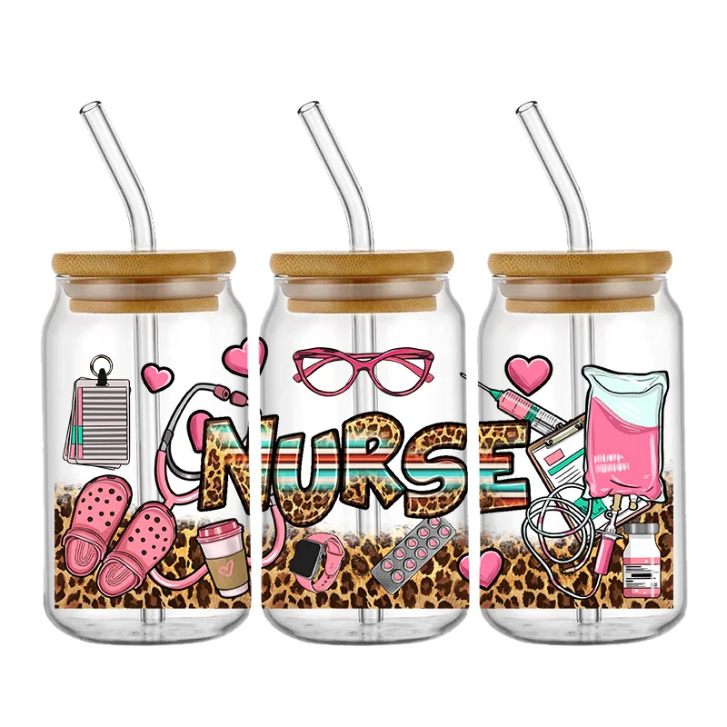 UV DTF Transfer Sticker Nurse Health For The 16oz Libbey Glasses Wraps Bottles Cup Can DIY Waterproof Custom Decals 