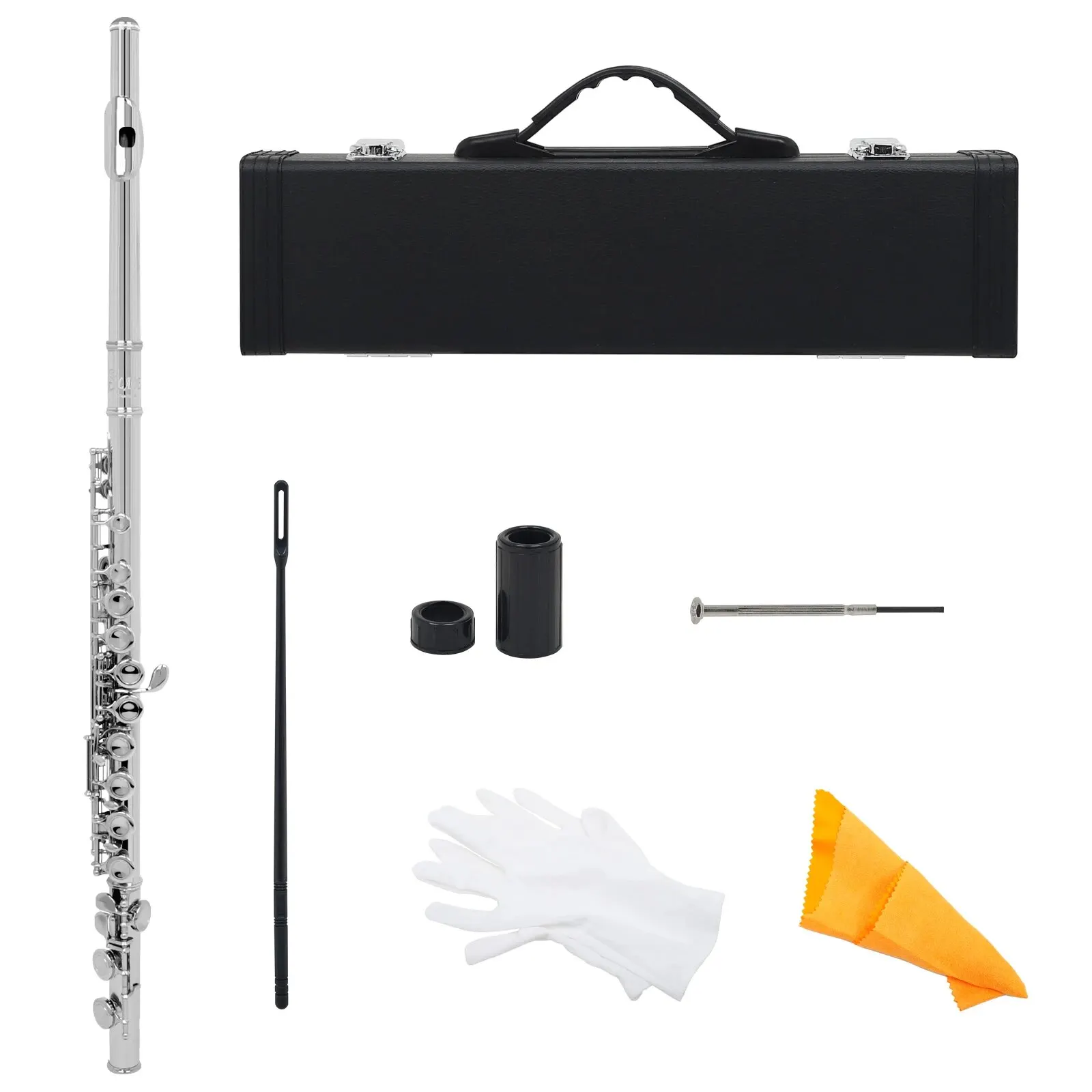 SLADE 16 Closed Open Holes C Key Professional Transverse Flute Concert Musical Instrument with Box Cleaning Cloth Stick Gloves