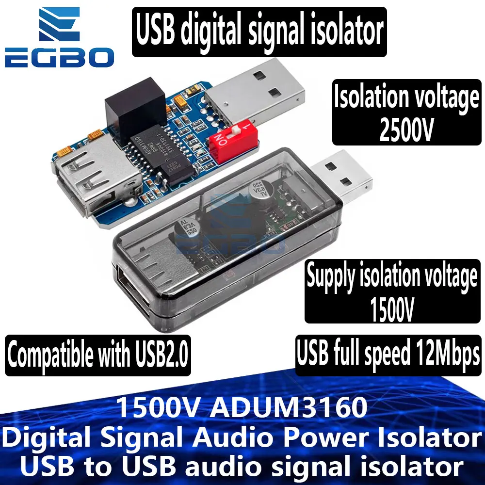 1~3PCS EGBO 1500V ADUM3160 Digital Signal Audio Power Isolator USB to USB audio signal isolator 12Mbps 1.5Mbps