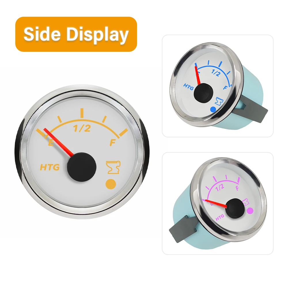 RV Yacht Van 52mm Holding Tank Level Gauge Meter 0-190ohm 240-33ohm with 8 Colors Backlight and Alarm Universal 12V 24V