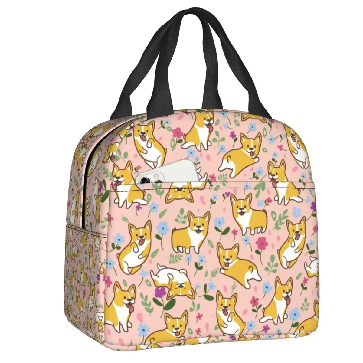 

Custom Cute Corgi Puppy Lunch Bag Women Thermal Cooler Insulated Lunch Boxes for Kids School