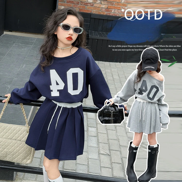 Girls Clothing Set Spring 2025 Printed Pullovers Pleated Skirt 2pcs Children Tracksuit Casual Sport Teenage School Kids Outfits