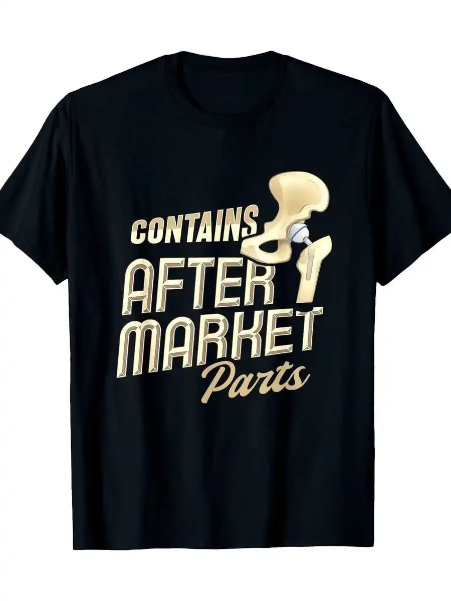Men's Hip Replacement Pattern T-Shirt- 'Includes Aftermarket Parts' Design, Comfortable Casual Crew Neck, 180g