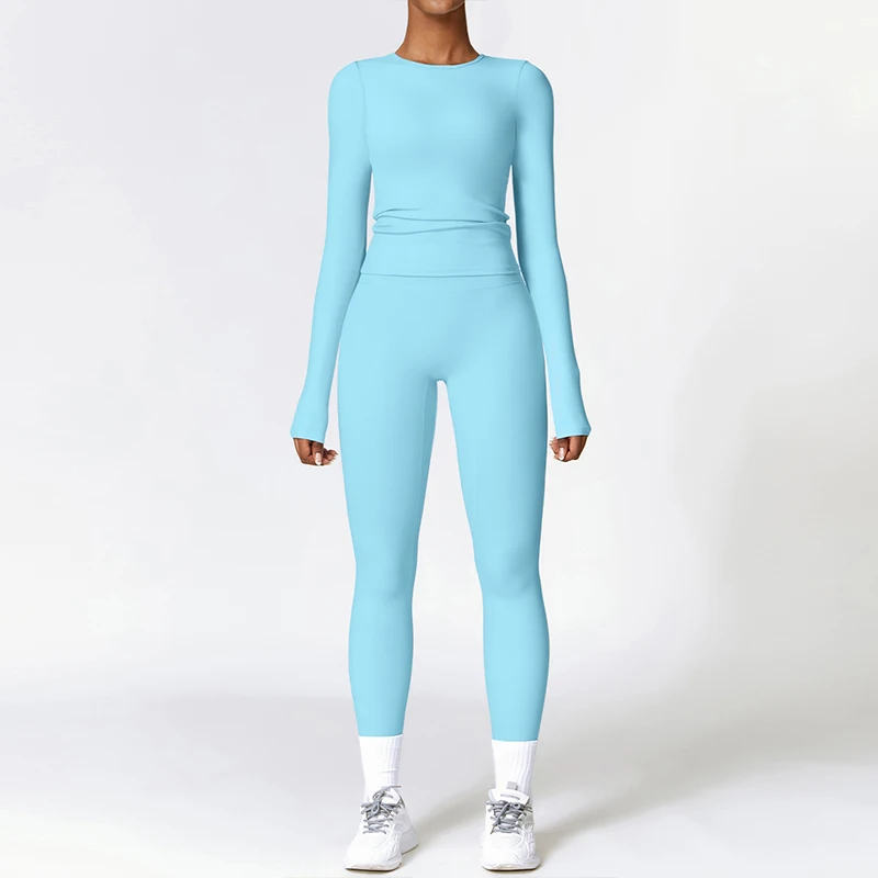 Ctenkevet 2Pcs Sets Gym Clothes Sports Outfit Suit Women Outdoors Workout Tights Set Yoga Wear Female Running Training T-Shirt image 2