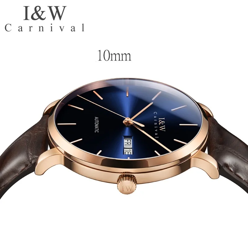 Carnival I&W Original Mens Automatic WristWatches Japan Seiko Mechanical Movement Watche Ultra-Thin Business Clock Reloj Hombre