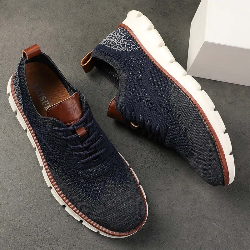 Men\'s Spring Autumn Casual Sneakers Brogue Mesh Soft Light Breathable Driving Shoes Outdoor Flat Shoes Comfortable Casual Shoes