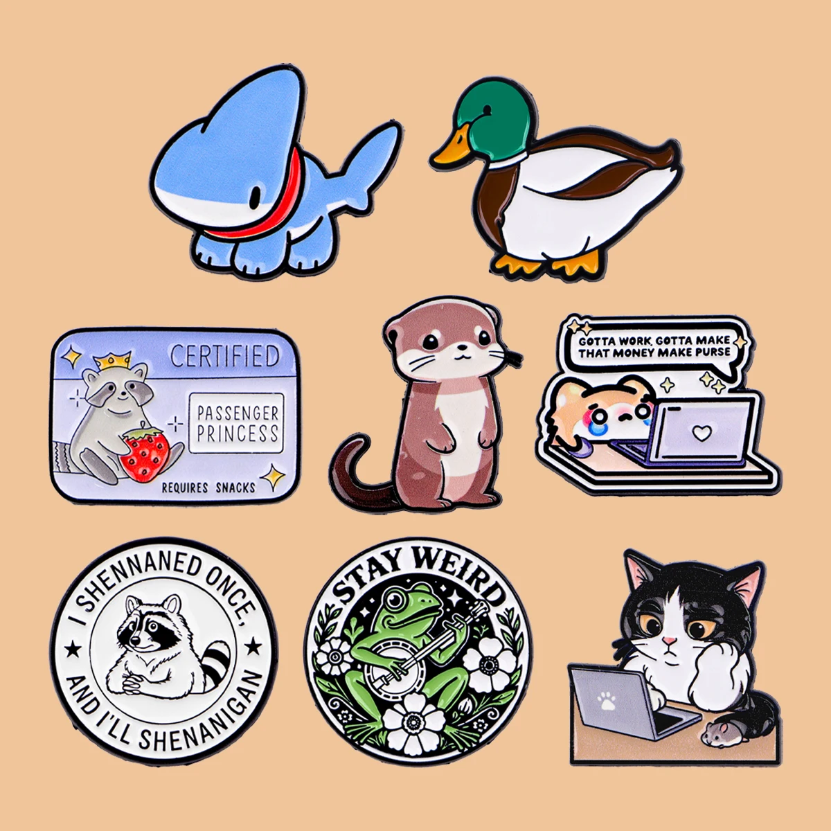 Cute Sea Otter Duck Shark Enamel Pin Animal Quotes Brooch Lapel Pin Badge on Backpack Clothing Accessories Fashion Jewelry Gifts