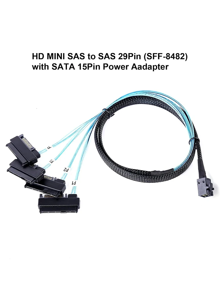Wewnętrzny HD Mini SAS SFF-8643 Host do 4 SFF-8482 z 15 Pin SATA zasilacz kabel do dysku twardego kontrolera płyty głównej — zdjęcie produktu 7